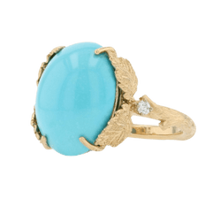 Bague Cocktail en or jaune, turquoise et diamants - Castafiore