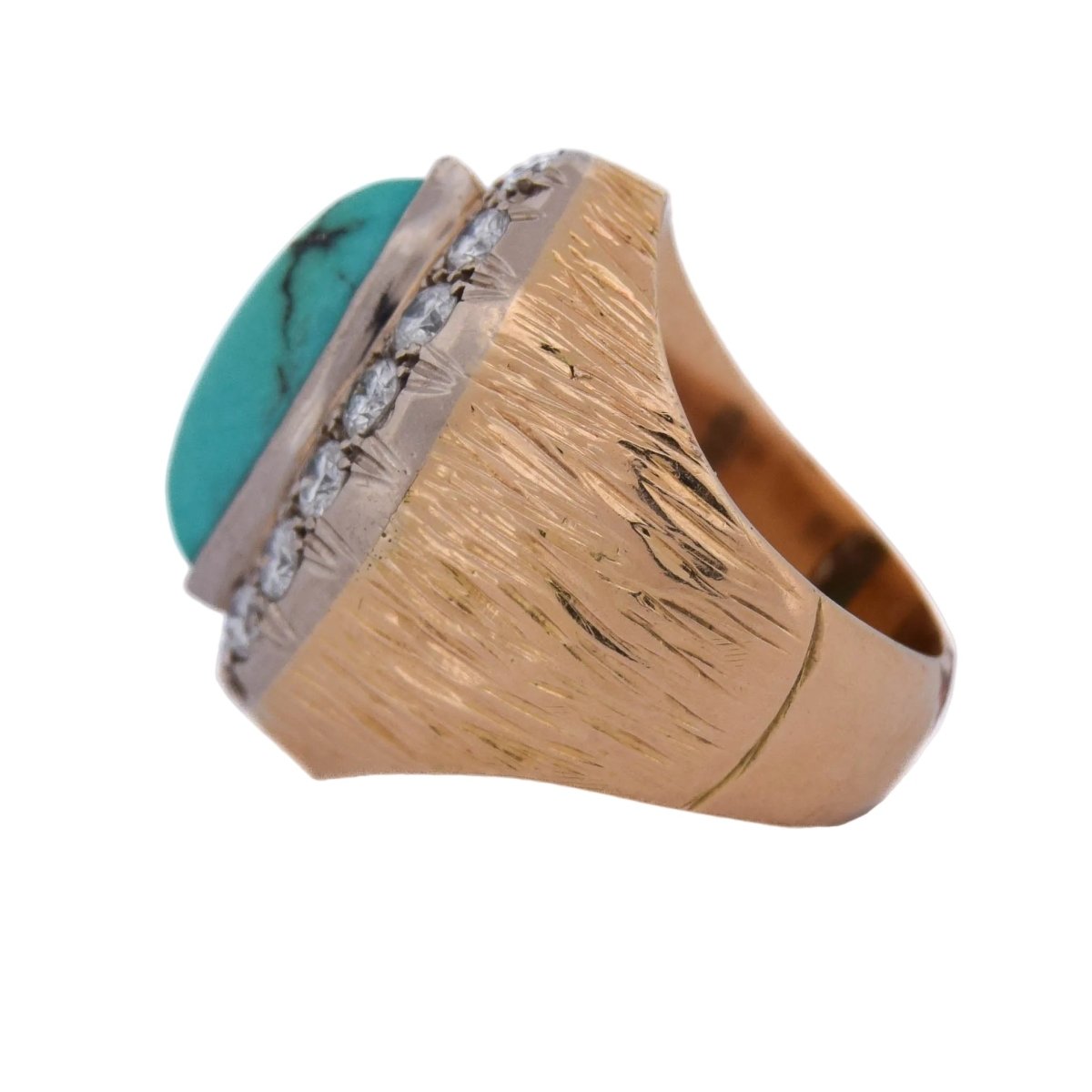 Bague Cocktail en or jaune, turquoise et diamants - Castafiore