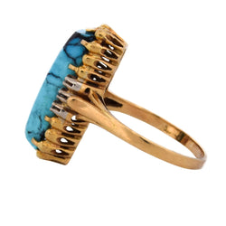 Bague Cocktail en or jaune, turquoise et diamants - Castafiore