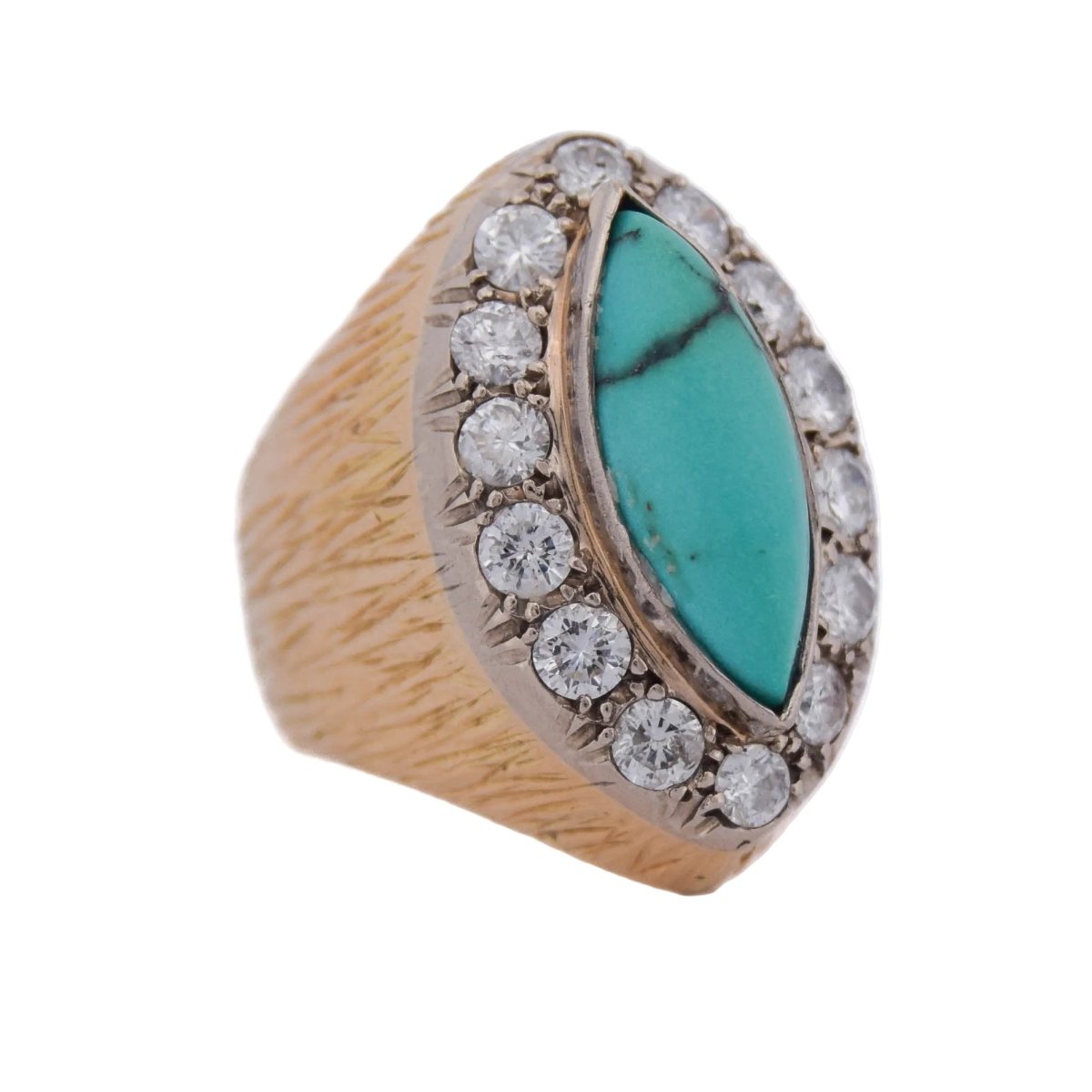 Bague Cocktail en or jaune, turquoise et diamants - Castafiore