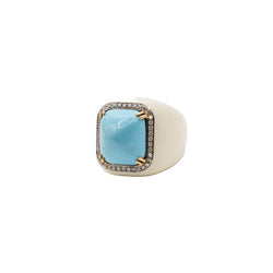 Bague Cocktail en or jaune, turquoise et diamants - Castafiore