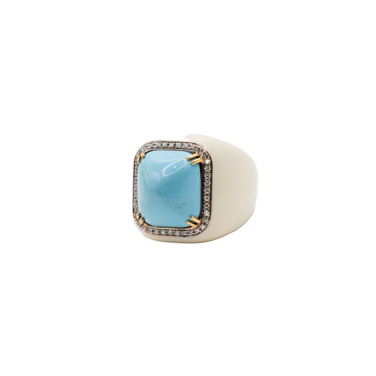 Bague Cocktail en or jaune, turquoise et diamants - Castafiore