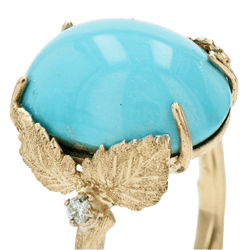 Bague Cocktail en or jaune, turquoise et diamants - Castafiore