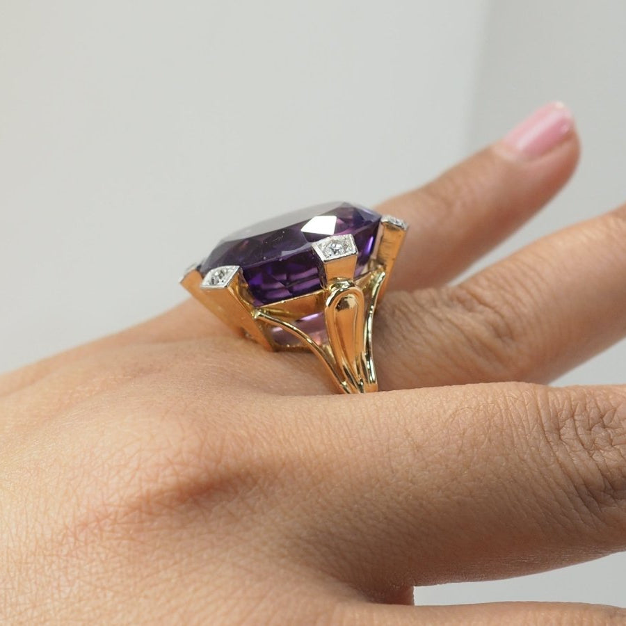 Bague COCKTAIL en or rose améthyste et diamants - Castafiore