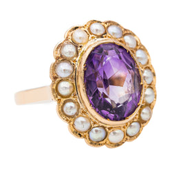 Bague Cocktail en or rose, améthyste et perle - Castafiore