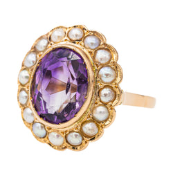 Bague Cocktail en or rose, améthyste et perle - Castafiore