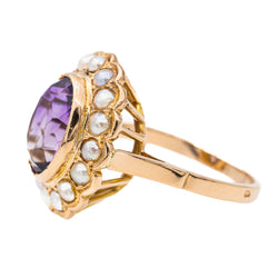 Bague Cocktail en or rose, améthyste et perle - Castafiore