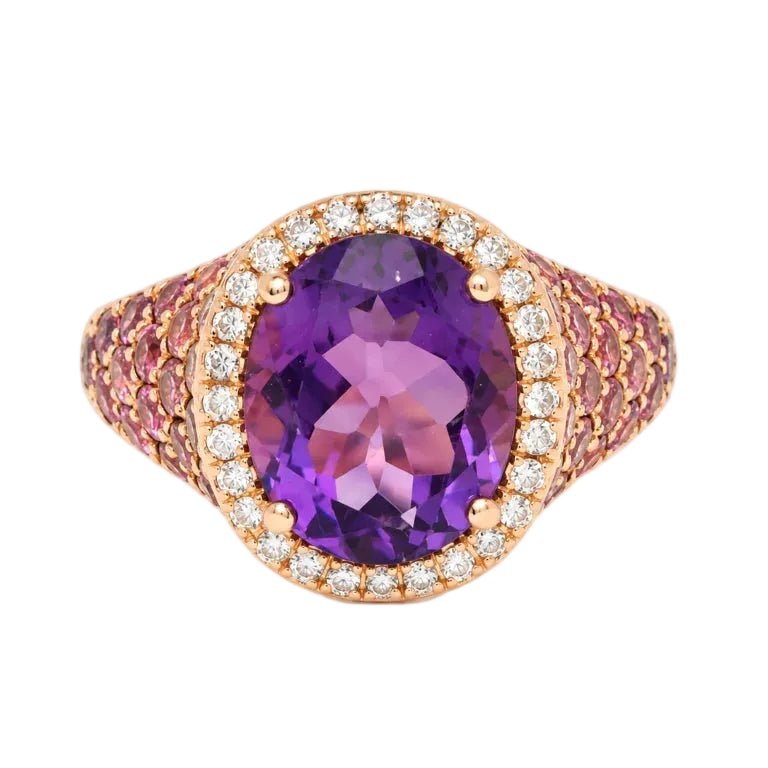 Bague Cocktail en or rose, améthyste, tourmalines et diamants - Castafiore