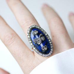 Bague Cocktail en or rose, argent, émail et diamants - Castafiore