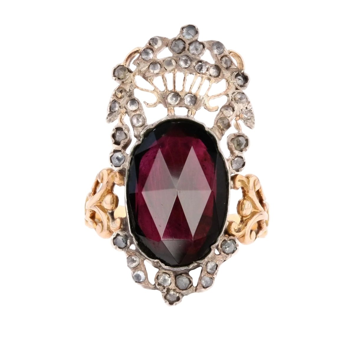 Ring antique rose-cut garnet garden diamonds
