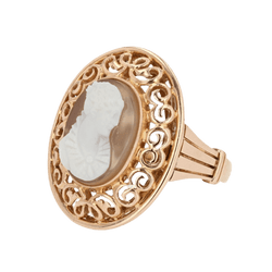 Bague Cocktail en or rose, camée et agate - Castafiore
