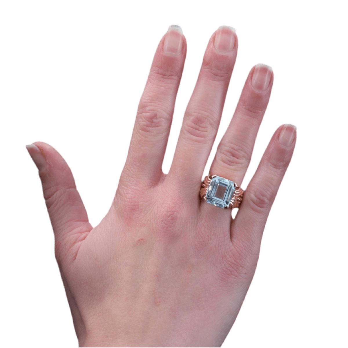 Bague Cocktail en or rose et aigue - marine - Castafiore