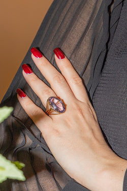 Bague Cocktail en or rose et améthyste - Castafiore