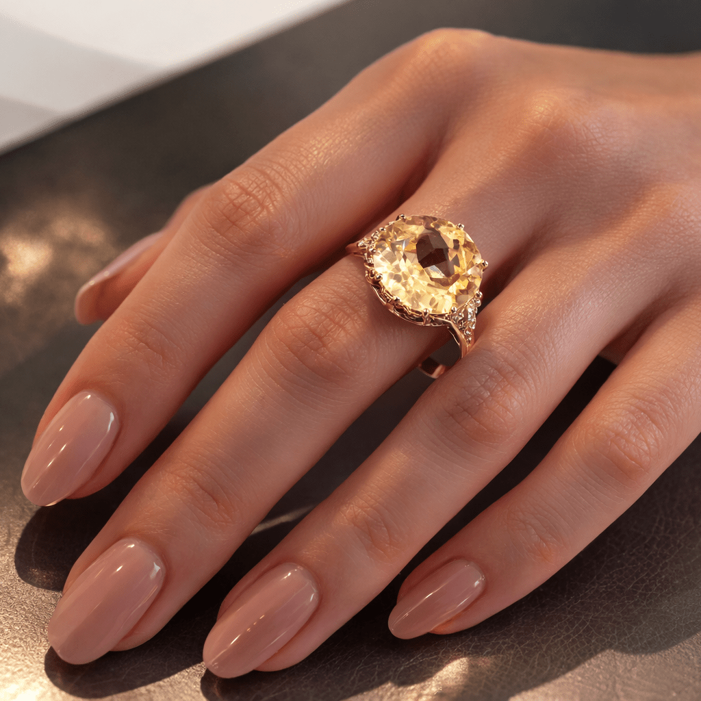Bague Cocktail en or rose et pierre jaune - Castafiore