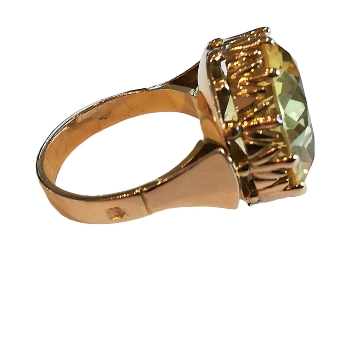 Bague Cocktail en or rose et pierre jaune - Castafiore