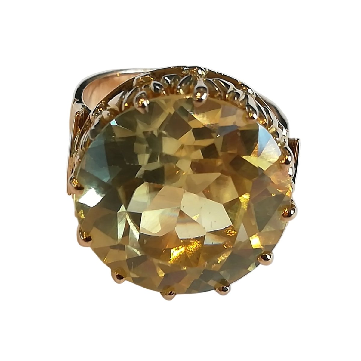 Bague Cocktail en or rose et pierre jaune - Castafiore