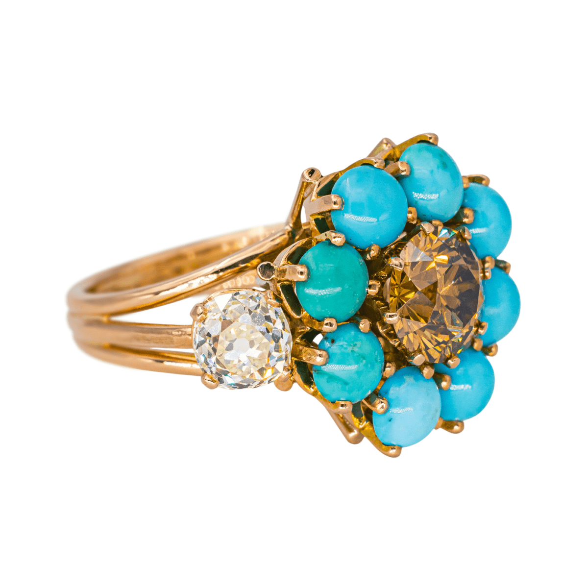 Bague Cocktail en or rose, turquoises et diamants - Castafiore