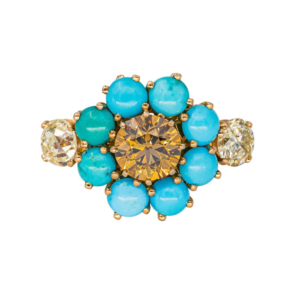 Bague Cocktail en or rose, turquoises et diamants - Castafiore