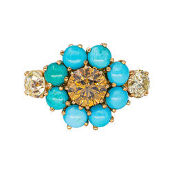 Bague Cocktail en or rose, turquoises et diamants - Castafiore