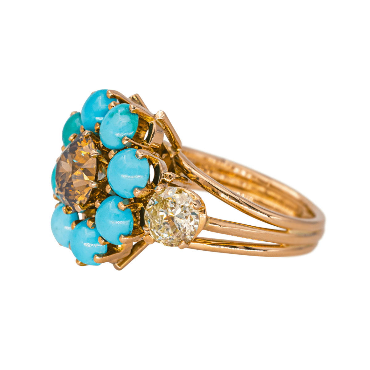 Bague Cocktail en or rose, turquoises et diamants - Castafiore