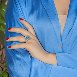 Bague Cocktail en or rose, turquoises et diamants - Castafiore