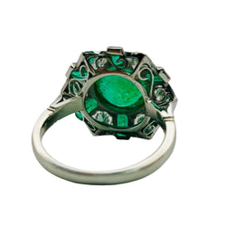 Bague Cocktail en platine, émeraudes et diamants - Castafiore