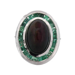 Bague Cocktail en platine, opale et émeraudes - Castafiore