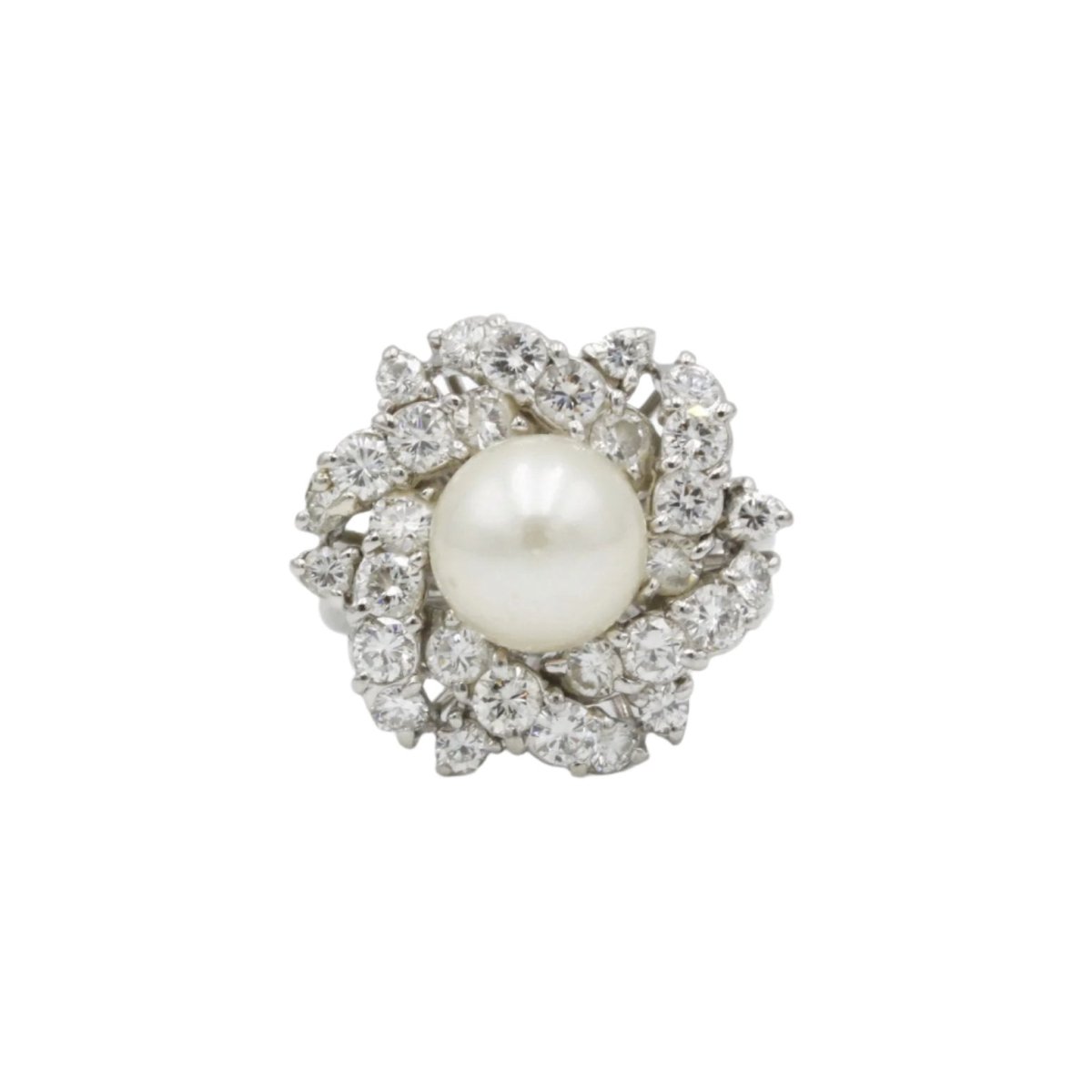 Bague Cocktail en platine, perle de culture et diamants - Castafiore