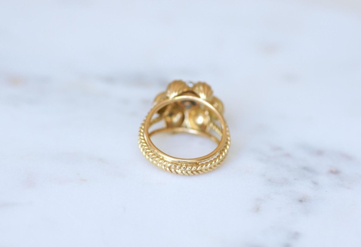 Bague Cocktail Fleur Péridot Diamants Or Jaune - Castafiore