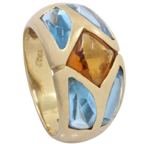 Bague Cocktail FRED en or jaune, citrine et topazes - Castafiore