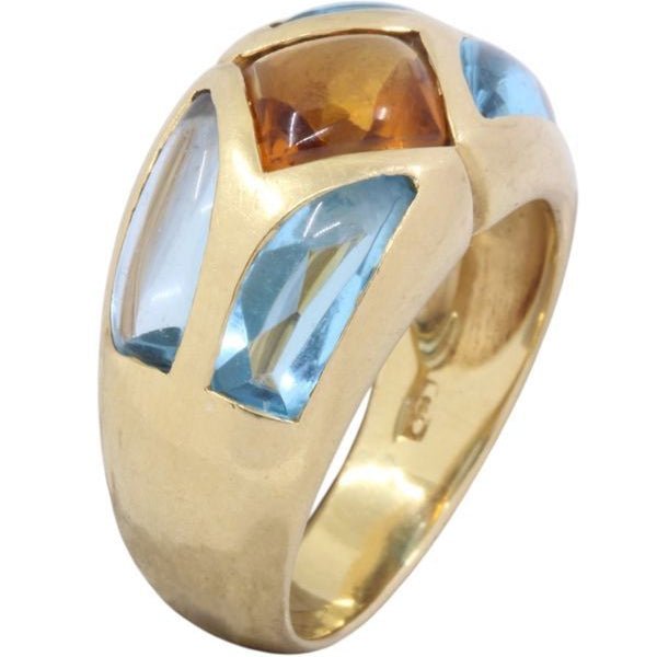 Bague Cocktail FRED en or jaune, citrine et topazes - Castafiore