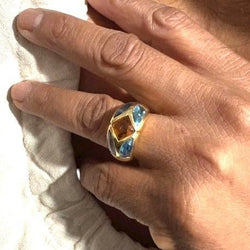 Bague Cocktail FRED en or jaune, citrine et topazes - Castafiore