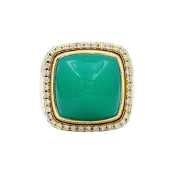 Bague Cocktail FRED "Pain de Sucre" en or jaune, chrysoprase et diamants - Castafiore