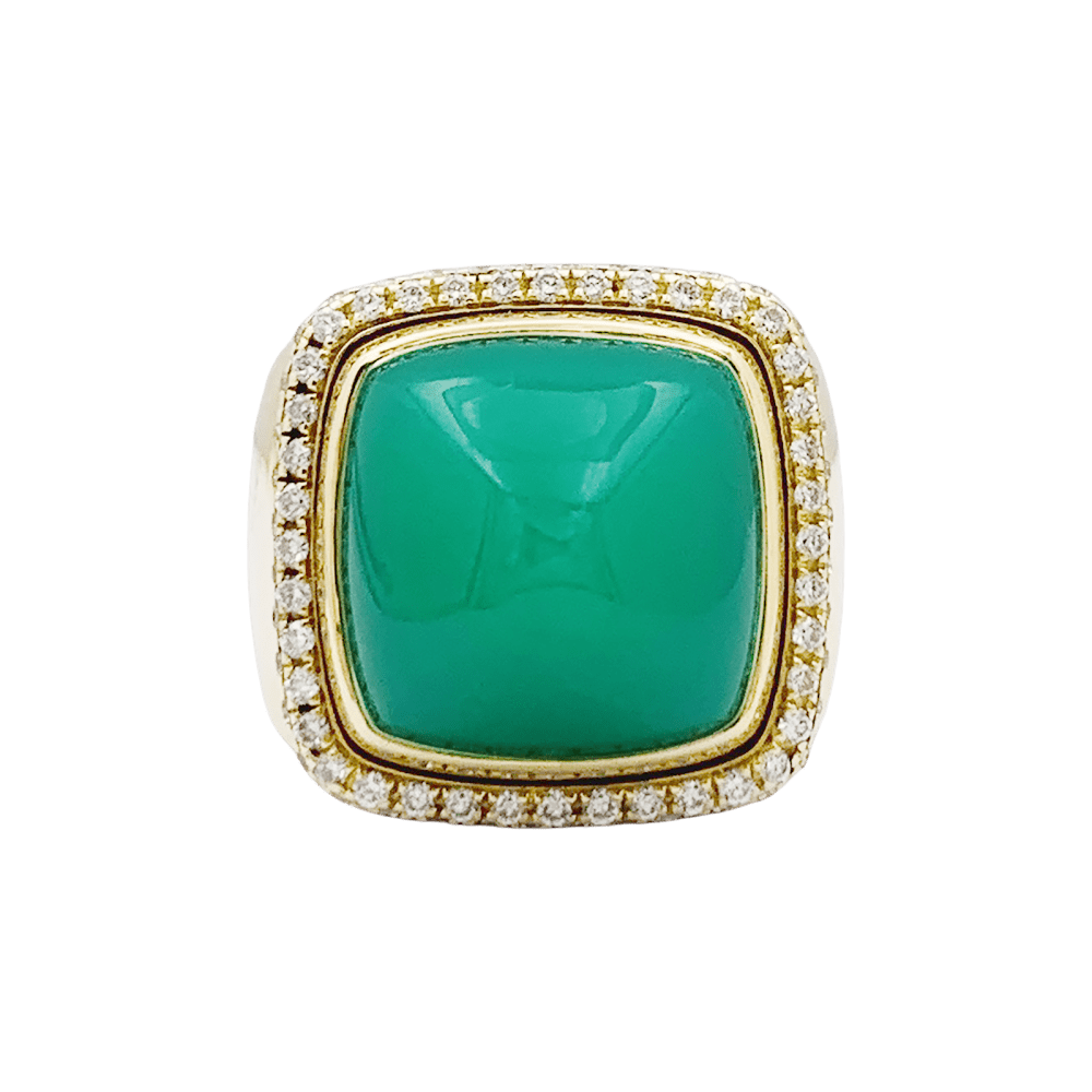 Bague Cocktail FRED "Pain de Sucre" en or jaune, chrysoprase et diamants - Castafiore