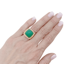 Bague Cocktail FRED "Pain de Sucre" en or jaune, chrysoprase et diamants - Castafiore