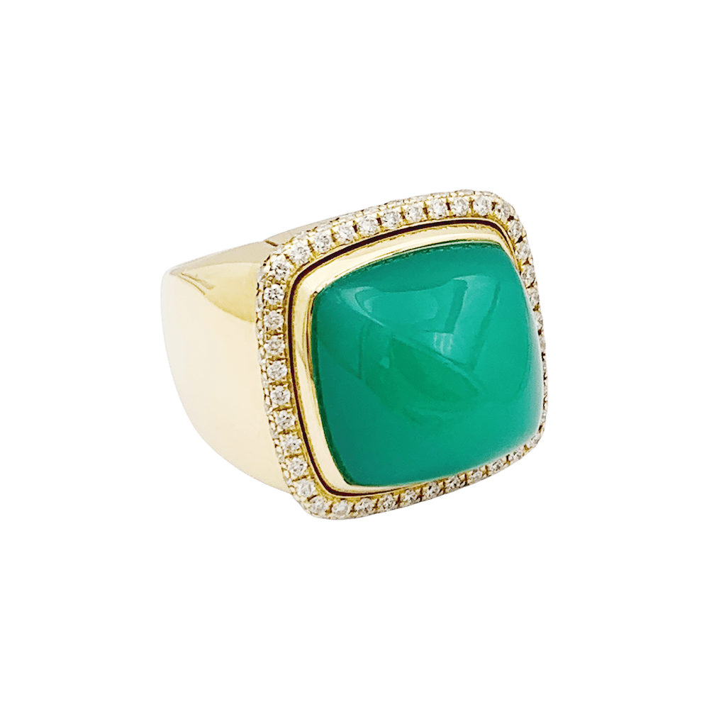 Bague Cocktail FRED "Pain de Sucre" en or jaune, chrysoprase et diamants - Castafiore
