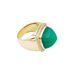 Bague Cocktail FRED "Pain de Sucre" en or jaune, chrysoprase et diamants - Castafiore