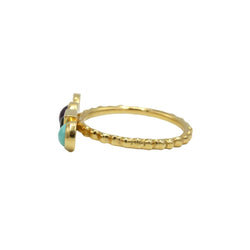 Bague Cocktail GARNAZELLE "Bohème" en or jaune, améthyste, tourmaline et turquoise - Castafiore