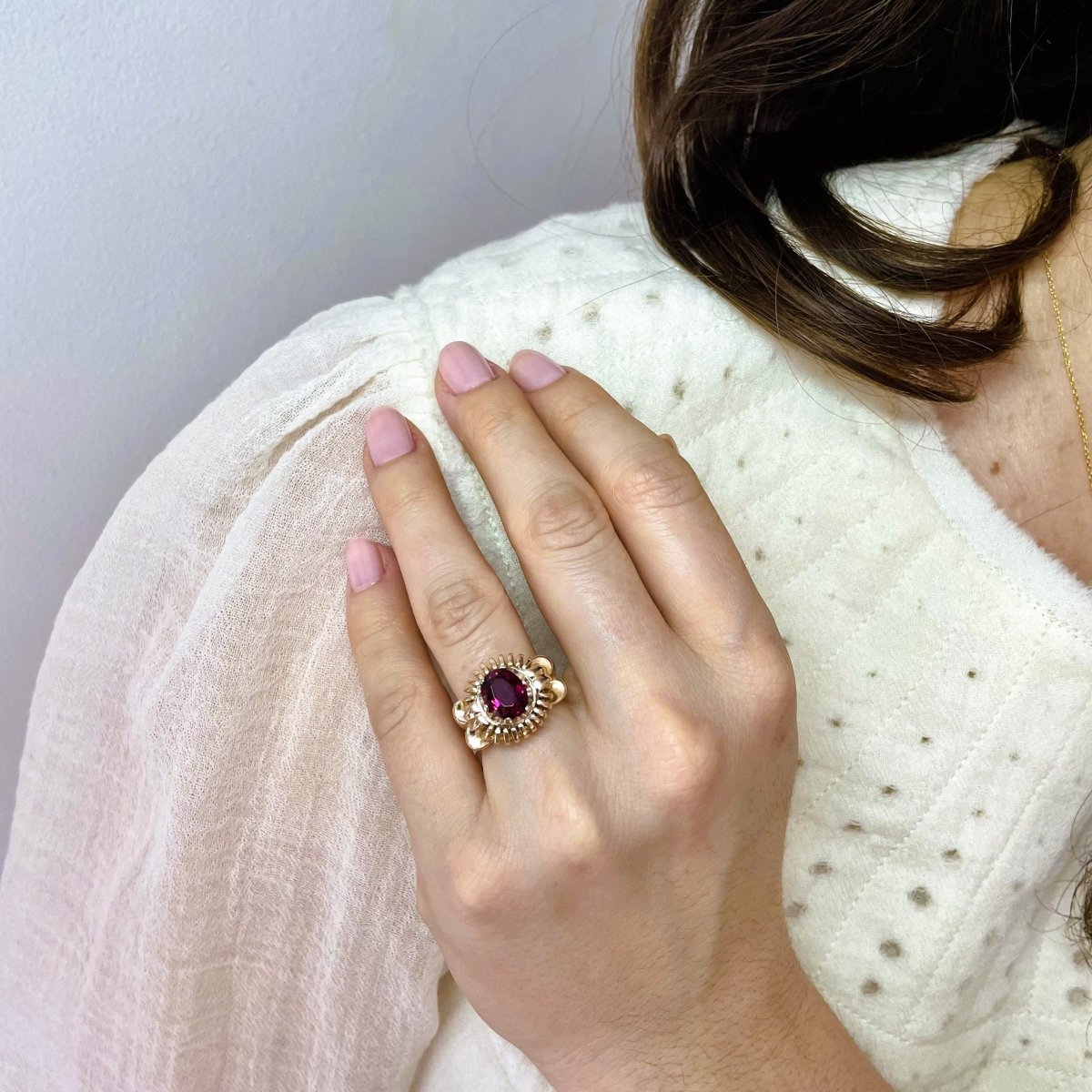 Bague Cocktail grenat rhodolite en or jaune - Castafiore