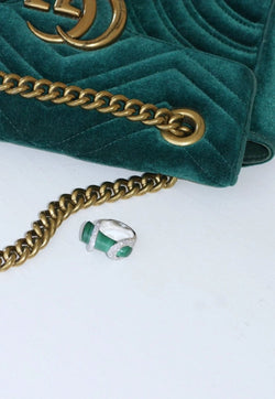 Bague Cocktail Gucci, malachite et diamants sur or blanc - Castafiore