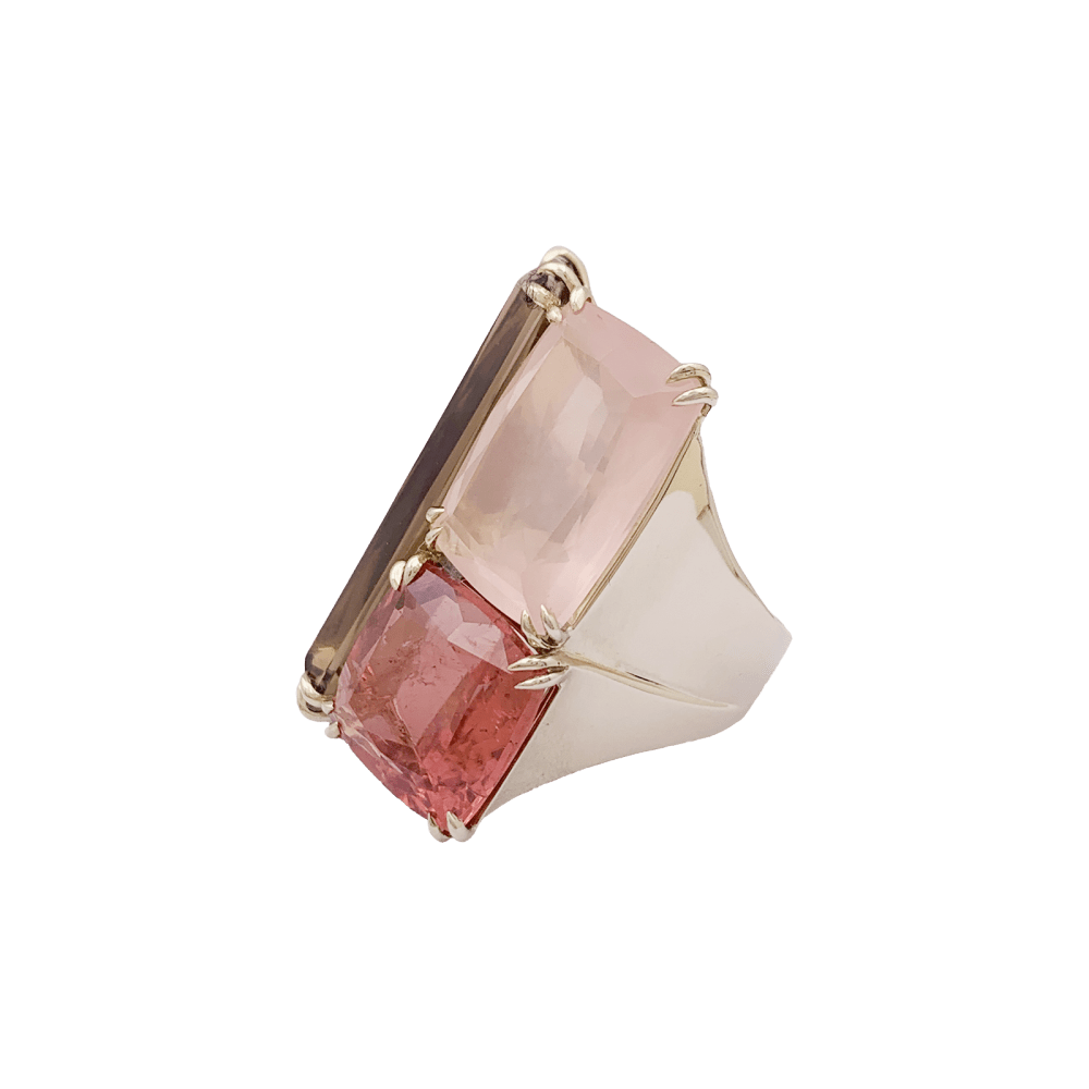 Bague Cocktail H.STERN en or blanc, quartz, tourmaline et diamants - Castafiore