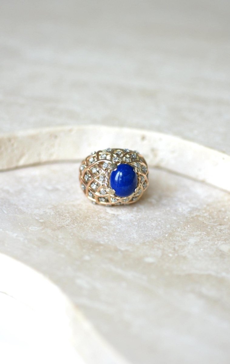 Bague Cocktail Lapis Lazuli et Diamants Or Jaune - Castafiore