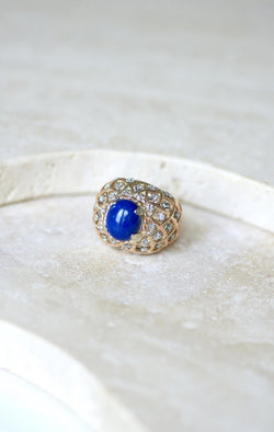 Bague Cocktail Lapis Lazuli et Diamants Or Jaune - Castafiore