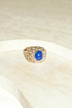 Bague Cocktail Lapis Lazuli et Diamants Or Jaune - Castafiore