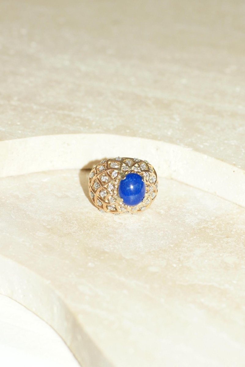 Bague Cocktail Lapis Lazuli et Diamants Or Jaune - Castafiore
