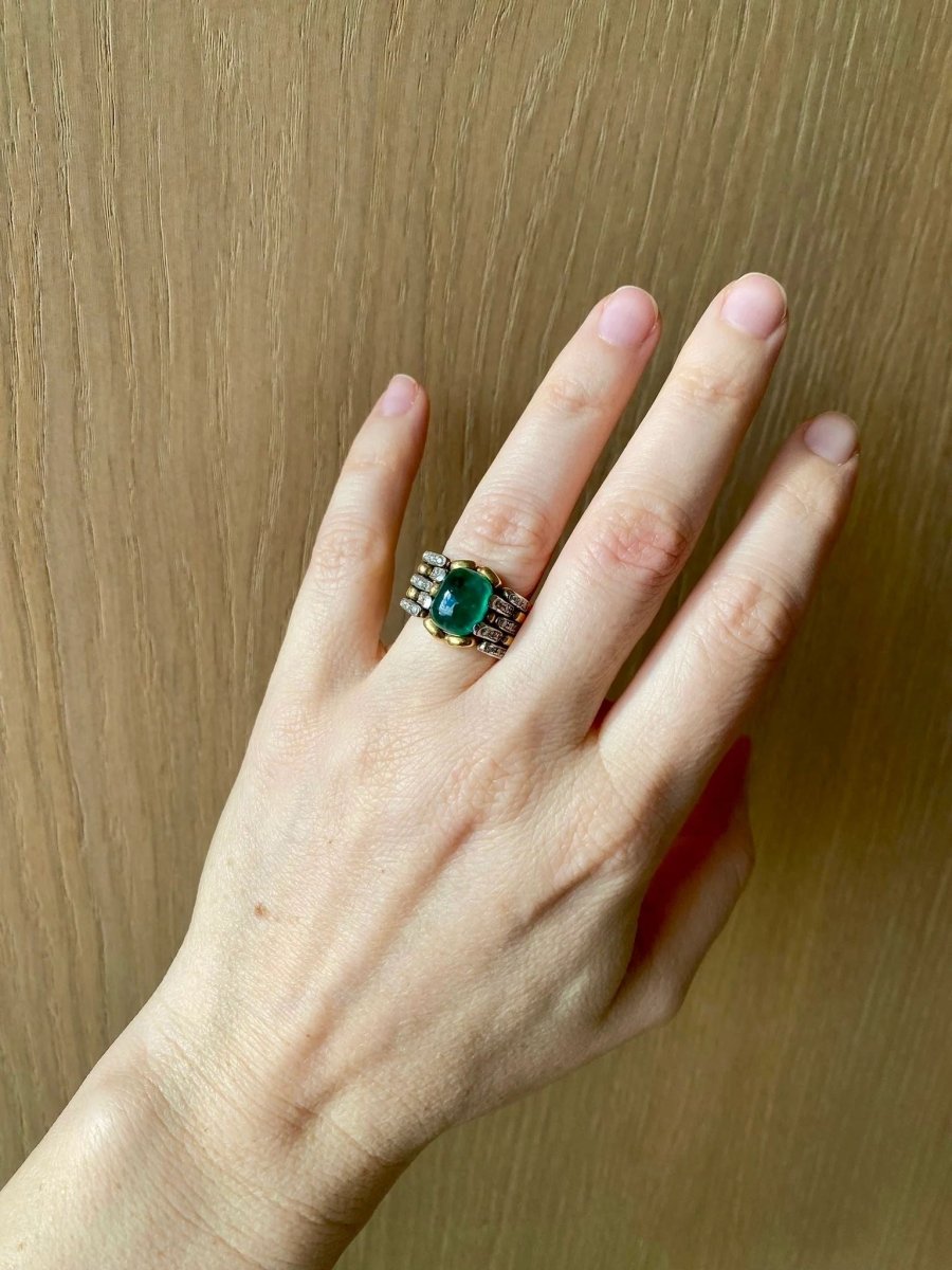 Bague cocktail Legnazzi en Emeraude et Diamants - Castafiore