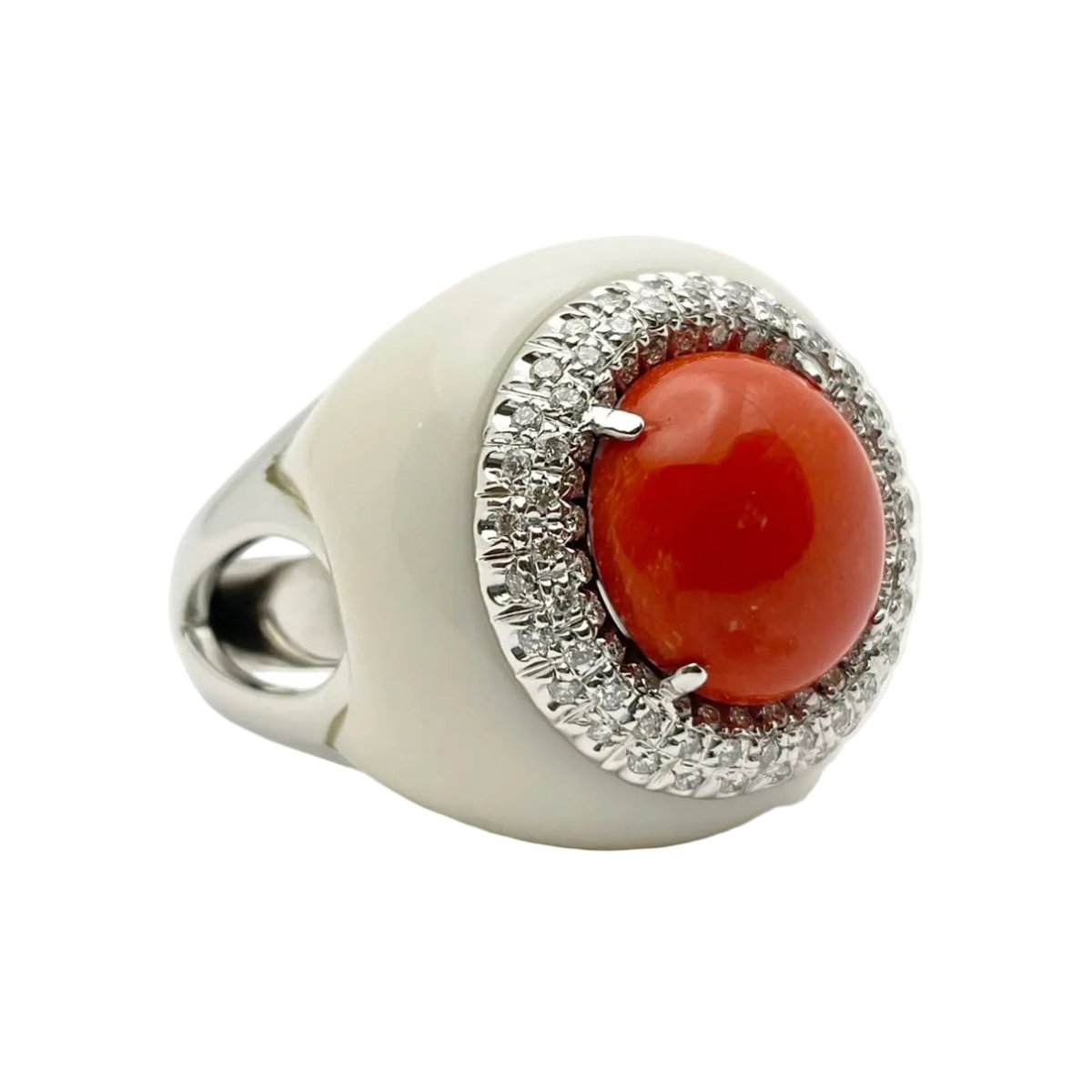 Bague Cocktail LUCIANO SOMENZI en or blanc, agate, corail et diamants - Castafiore