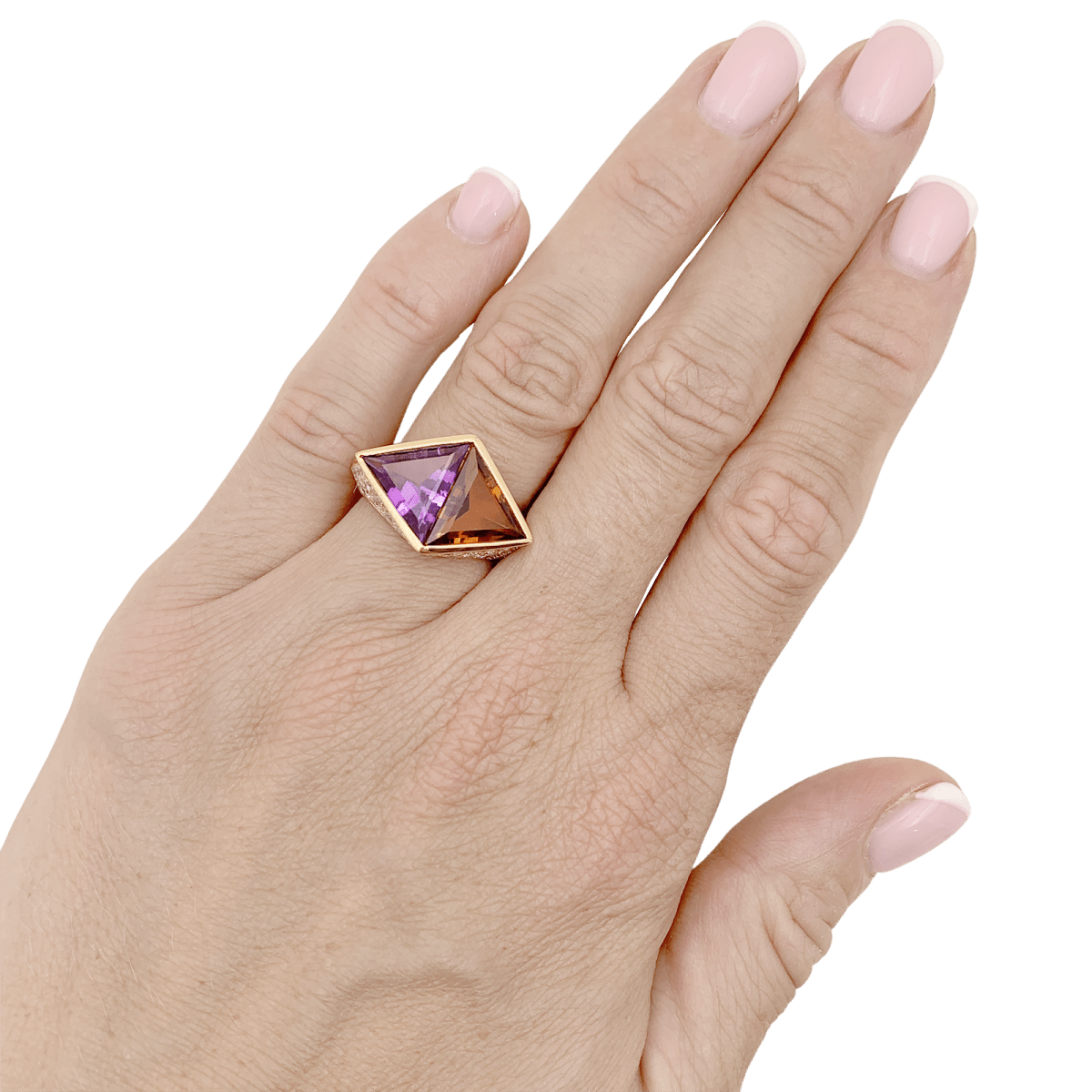 Bague Cocktail O.J PERRIN en or jaune, améthyste, citrine et diamants - Castafiore