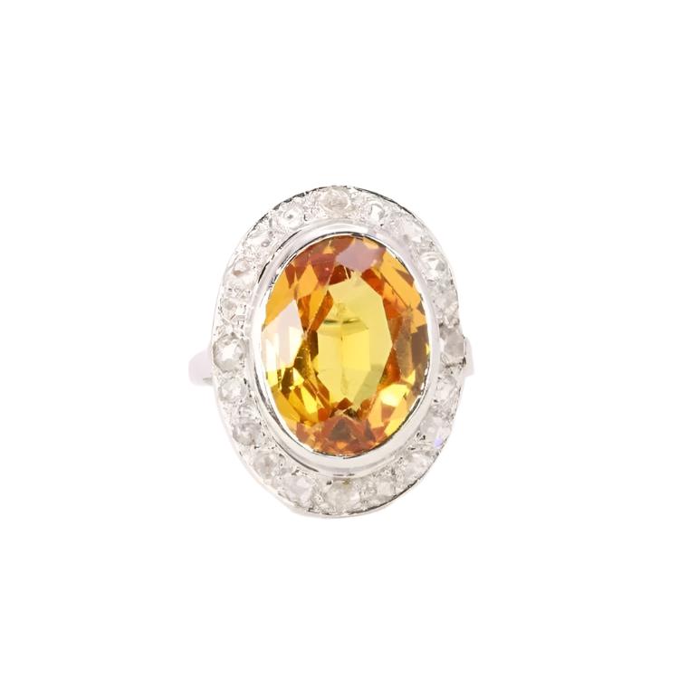 Bague cocktail or blanc citrine diamants - Castafiore