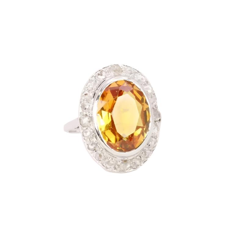 Bague cocktail or blanc citrine diamants - Castafiore